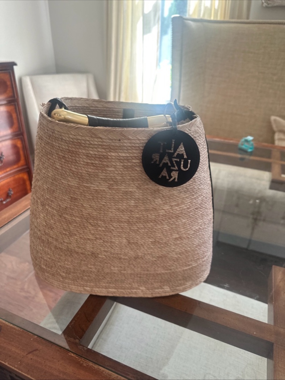 Altuzarra Natural Straw Tote with Black Handle and Gold Hardware - Picture 9 of 9